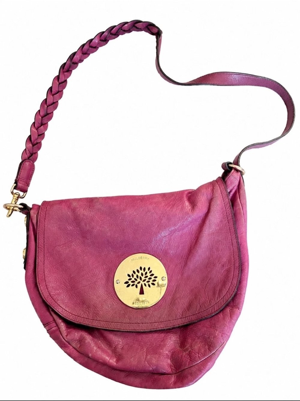 Mulberry Fuchsia Leather Crossbody with Braided Strap